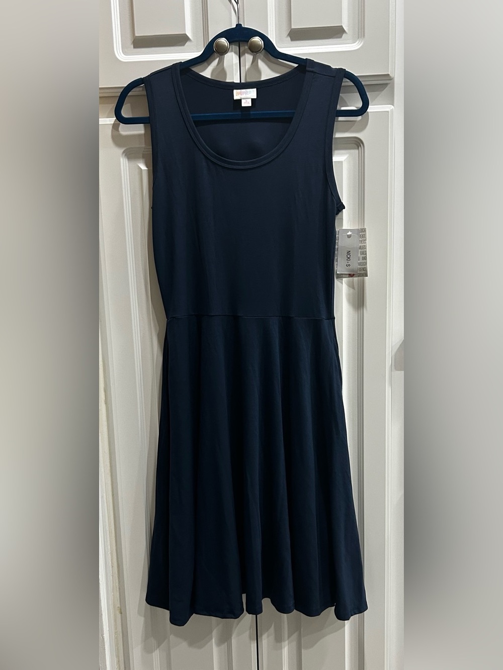 LuLaRoe Nicki Dress S NWT Navy Blue Sleeveless A-Line Pockets